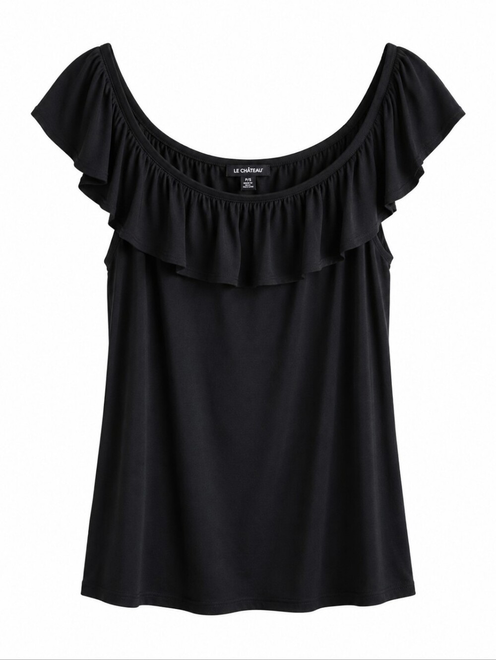 le chateau Black Ruffle Neck Cap Sleeve Blouse XXL
